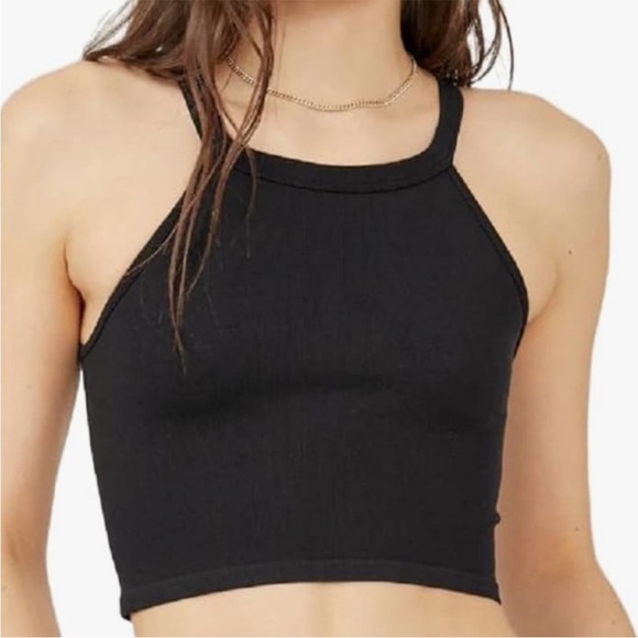 Free People XS/Small Bella Seamless Cropped Tank Top in Black NWT - Picture 1 of 6